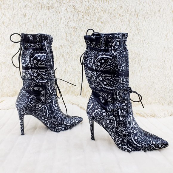 Madness Drawstring 4" Stiletto High Heel Mid Calf Boots - Picture 8 of 12